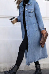 Longline Button-Front Denim Jacket OutfitFlow
