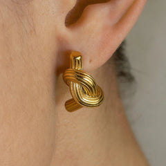 18K Gold-Plated Twisted Knot Stud Earrings Gold One Size OutfitFlow