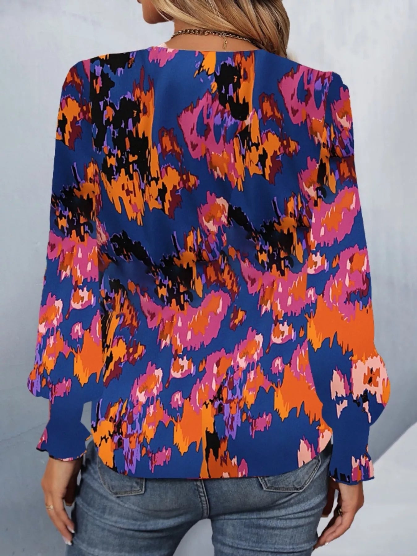 Printed Button Up Long Sleeve Shirt OutfitFlow