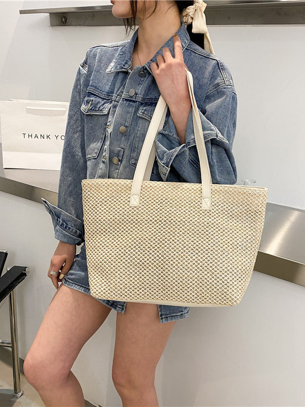 Outfit Flow - Solid Color Woven Tote Bag