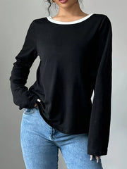 Long Sleeve Bow Tie Back T-Shirt OutfitFlow