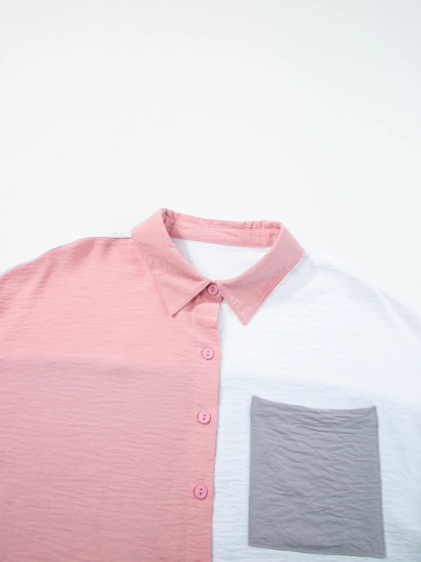 Color Block Oversized Button-Up Shirt with Chest Pocket OutfitFlow