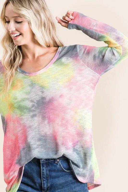 BiBi Tie Dye Print Low Gauge Knit Top OutfitFlow