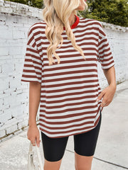 Outfit Flow - Lovelet Striped Round Neck Half Sleeve T-Shirt