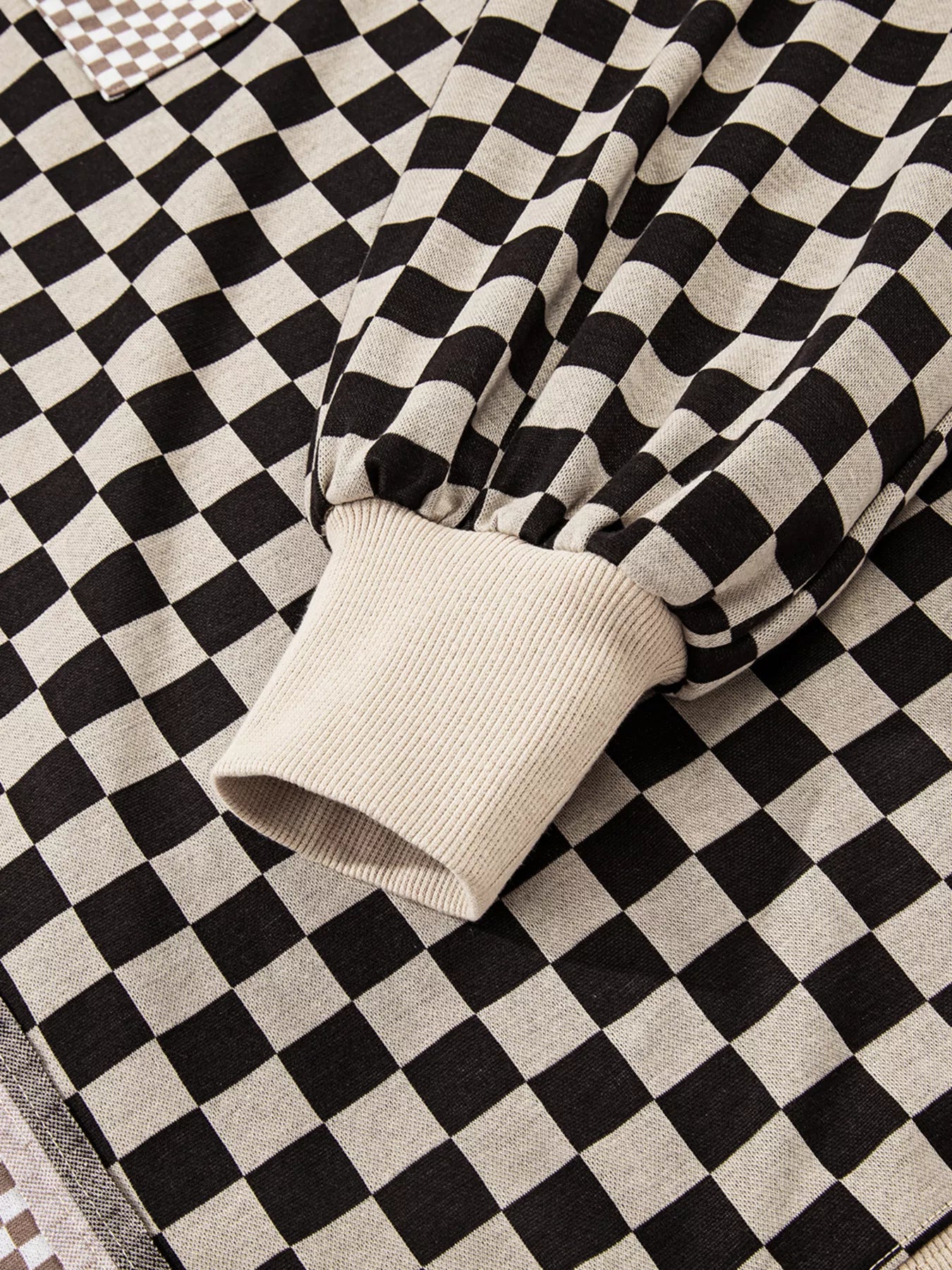 Mixed Checkered Pattern Patchwork High Low Casual Top OutfitFlow