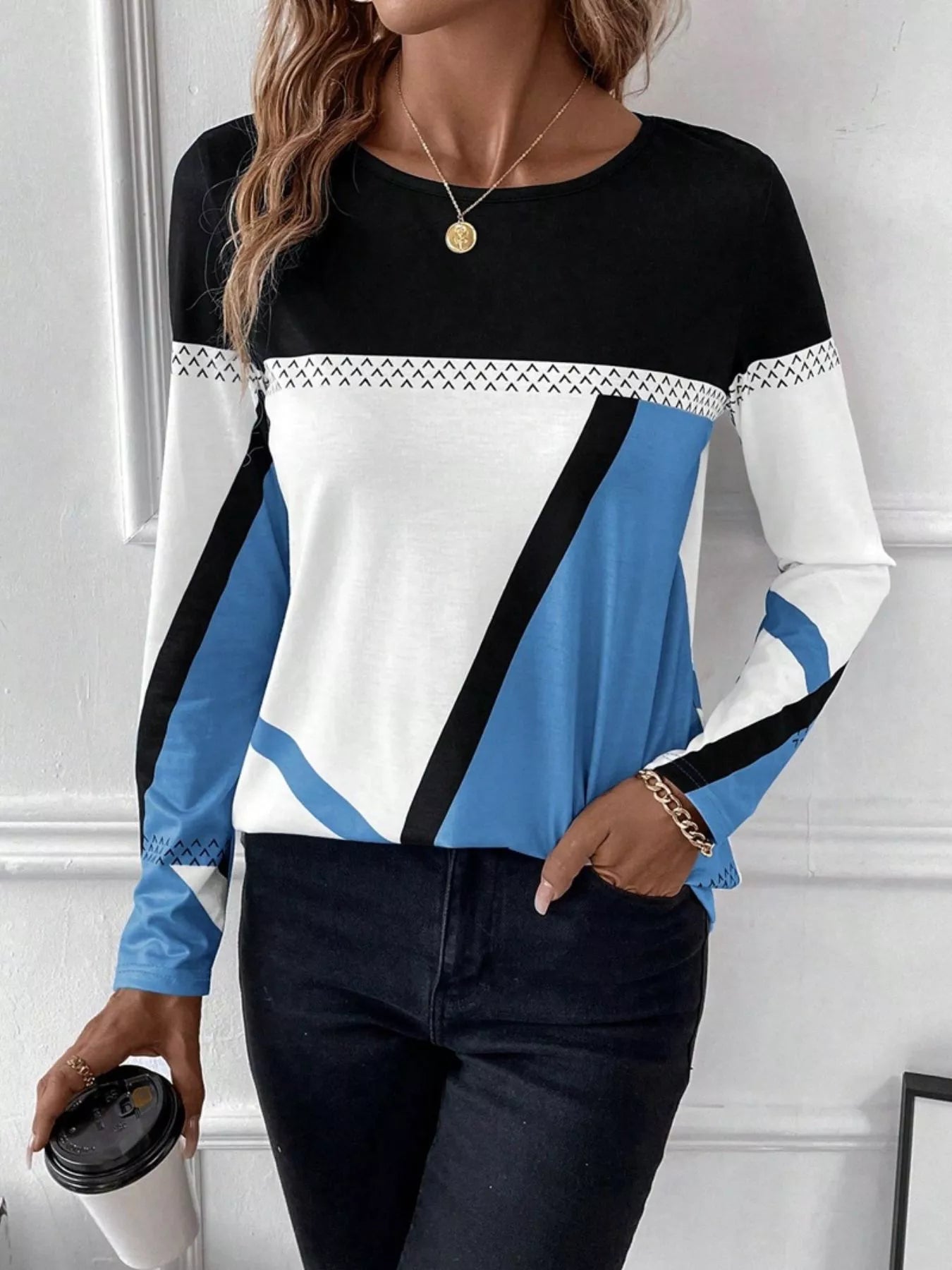 Color Block Long Sleeve T-Shirt OutfitFlow