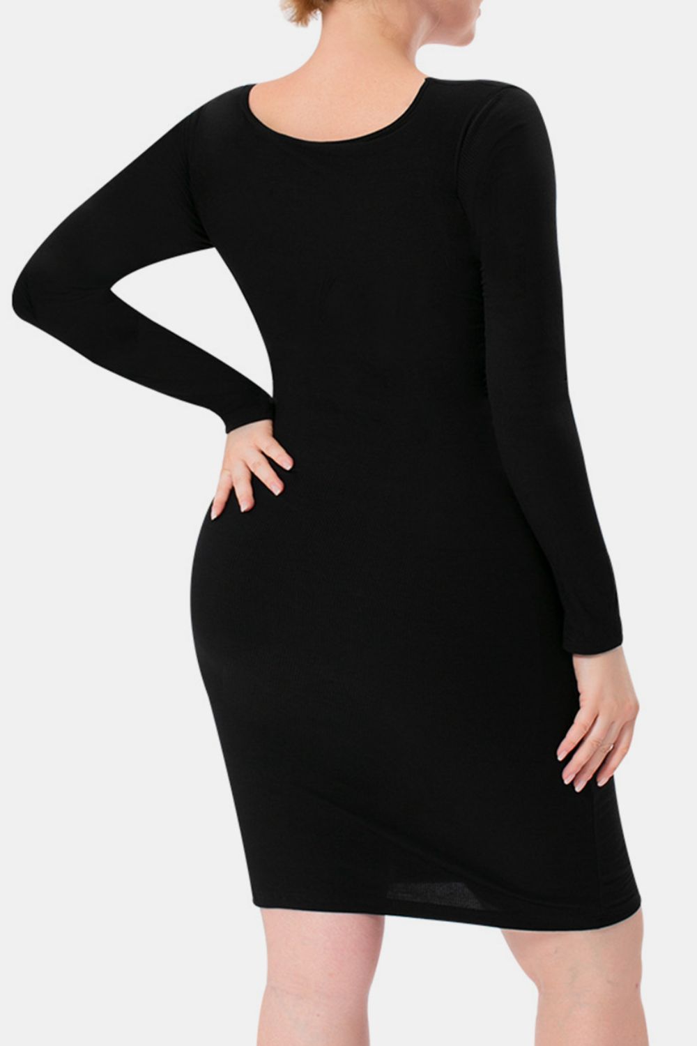 Outfit Flow - Basic Bae Full Size Built-In Shapewear Square Neck Long Sleeve Dress