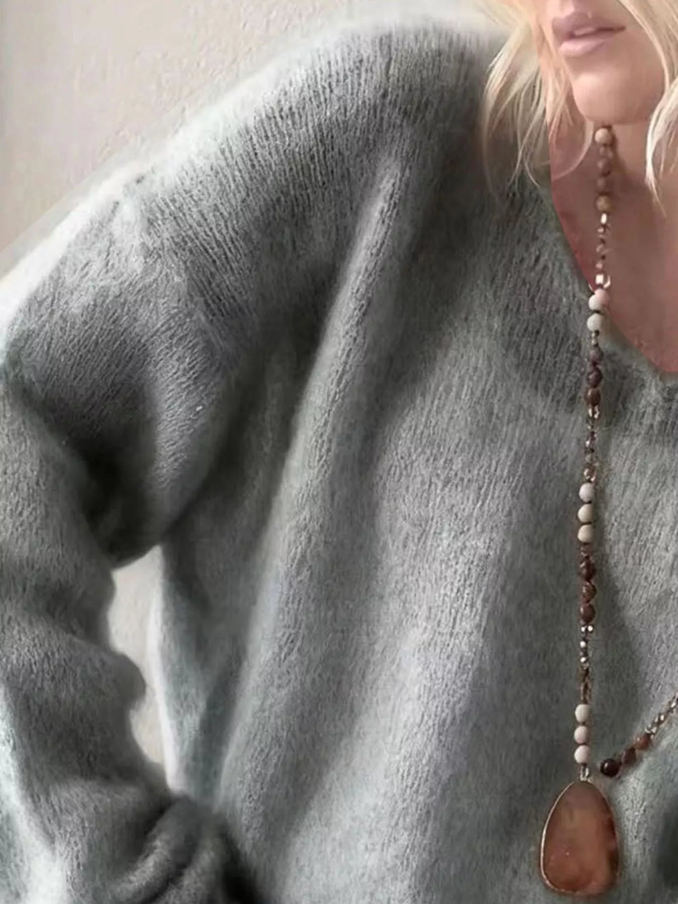 V-Neck Dropped Shoulder Sweater OutfitFlow