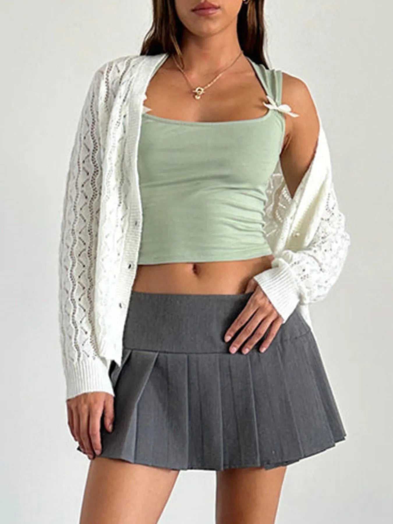 Bow Detail Square Neck Cropped Tank OutfitFlow