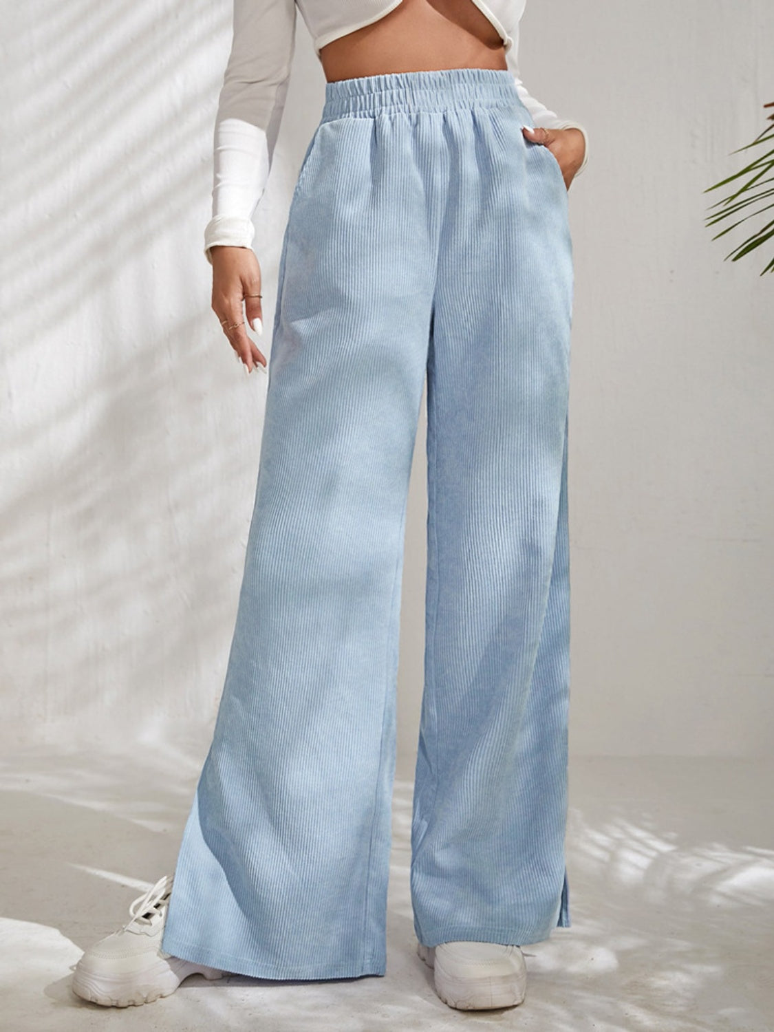 Outfit Flow - Slit Pocketed High Waist Wide Leg Pants