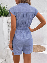 Outfit Flow - Perfee Striped Notched Tie Waist Romper