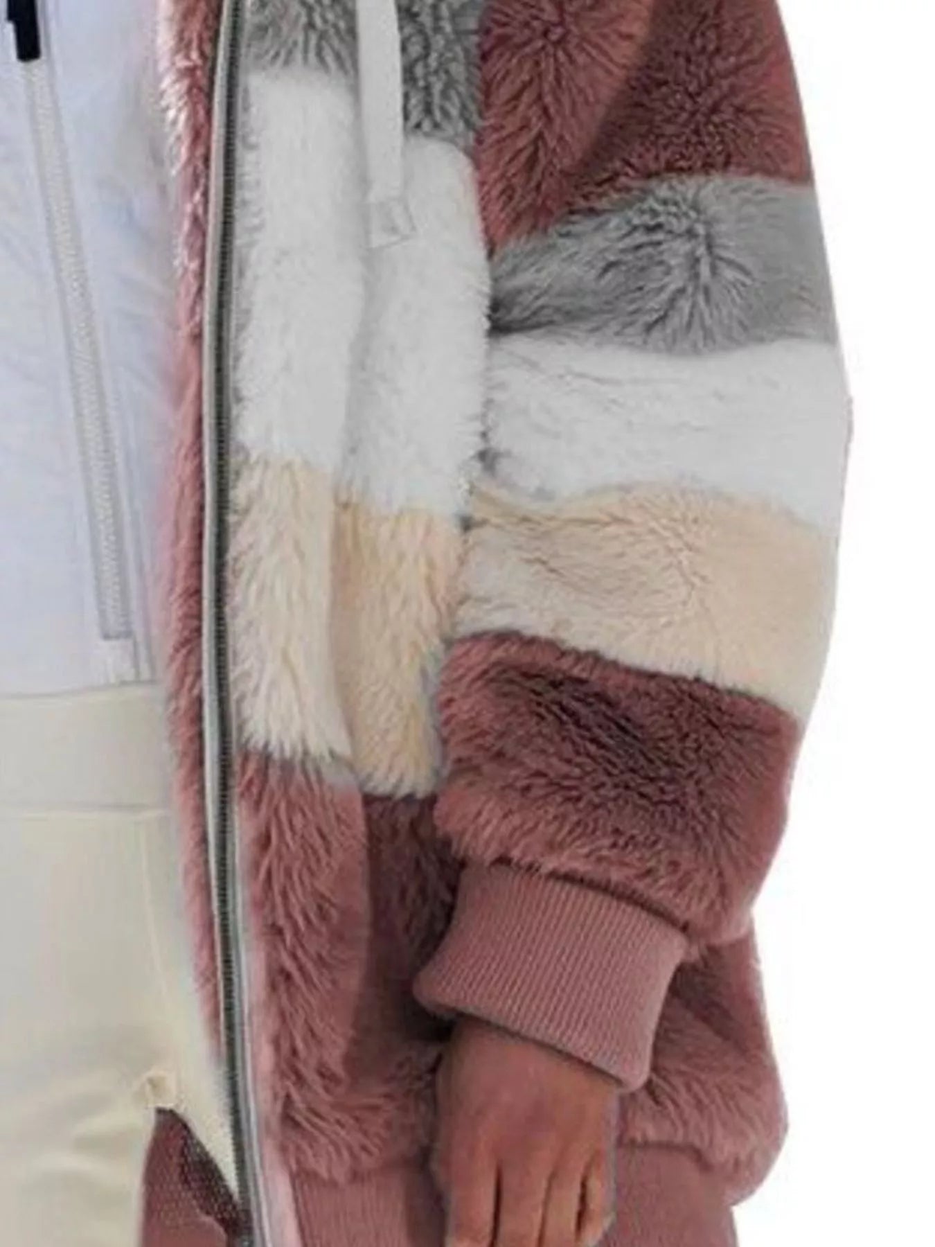 Full Size Fuzzy Zip Up Hooded Outerwear Plus Size OutfitFlow