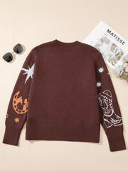 Cowgirl Round Neck Casual Sweater OutfitFlow