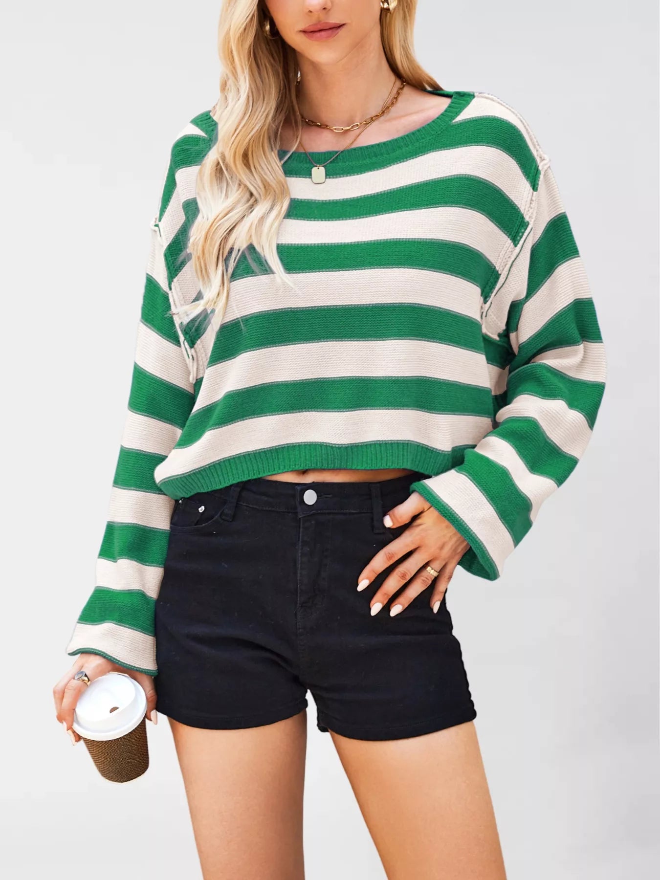 Striped Dropped Shoulder Sweater OutfitFlow
