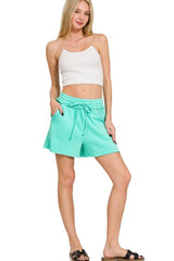 Zenana Fleece Raw Hem Shorts With Draw String OutfitFlow