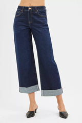 RISEN Mid Rise Fit Ankle Wide Roll Up Jeans OutfitFlow