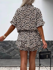 Leopard Print Button-Up Shirt Dress with Ruffle Hem OutfitFlow