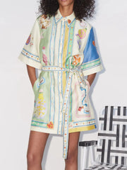 Printed Half Sleeve Shirt Dress Multicolor OutfitFlow
