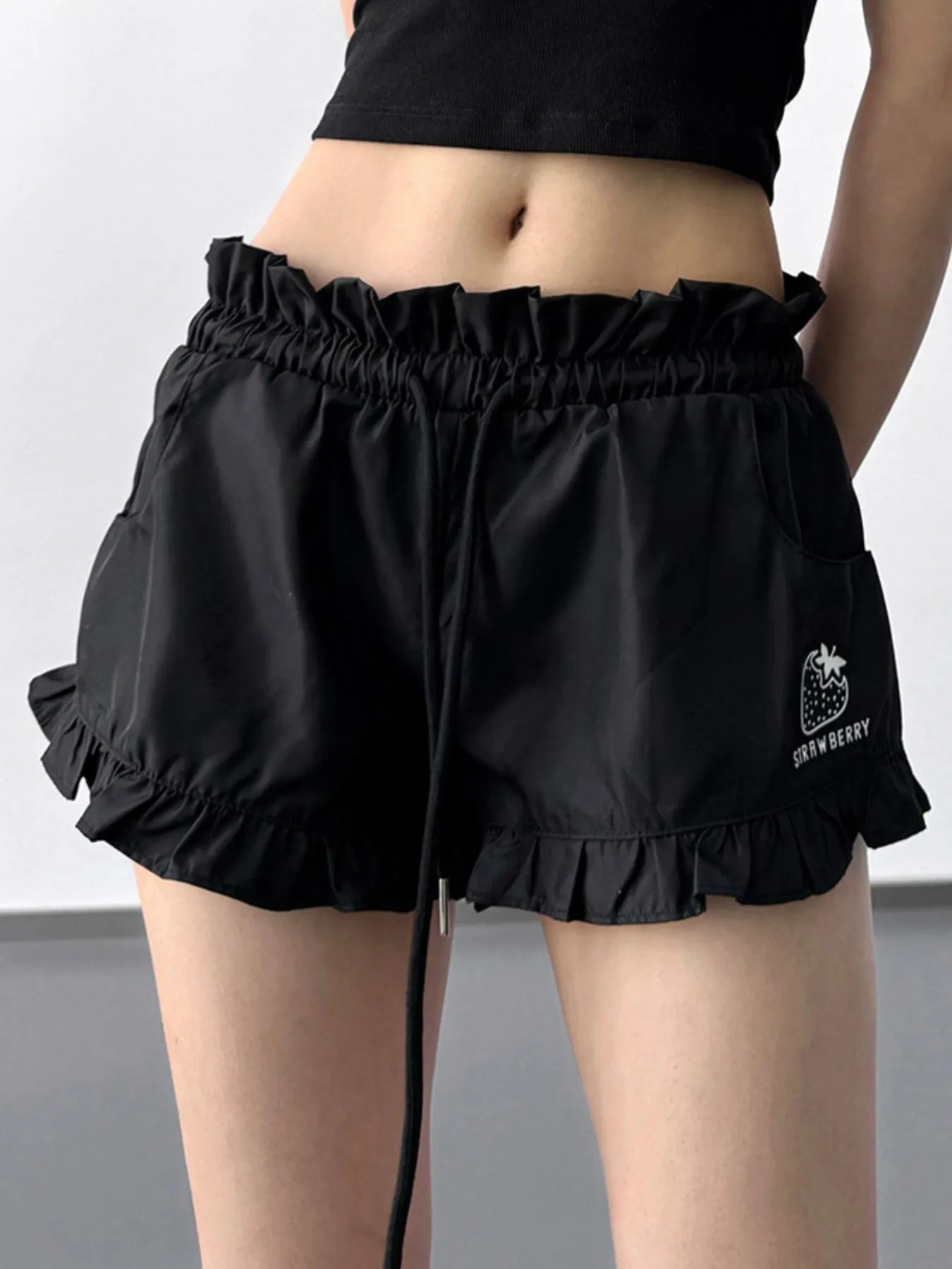 Ruffle Hem Drawstring Shorts OutfitFlow