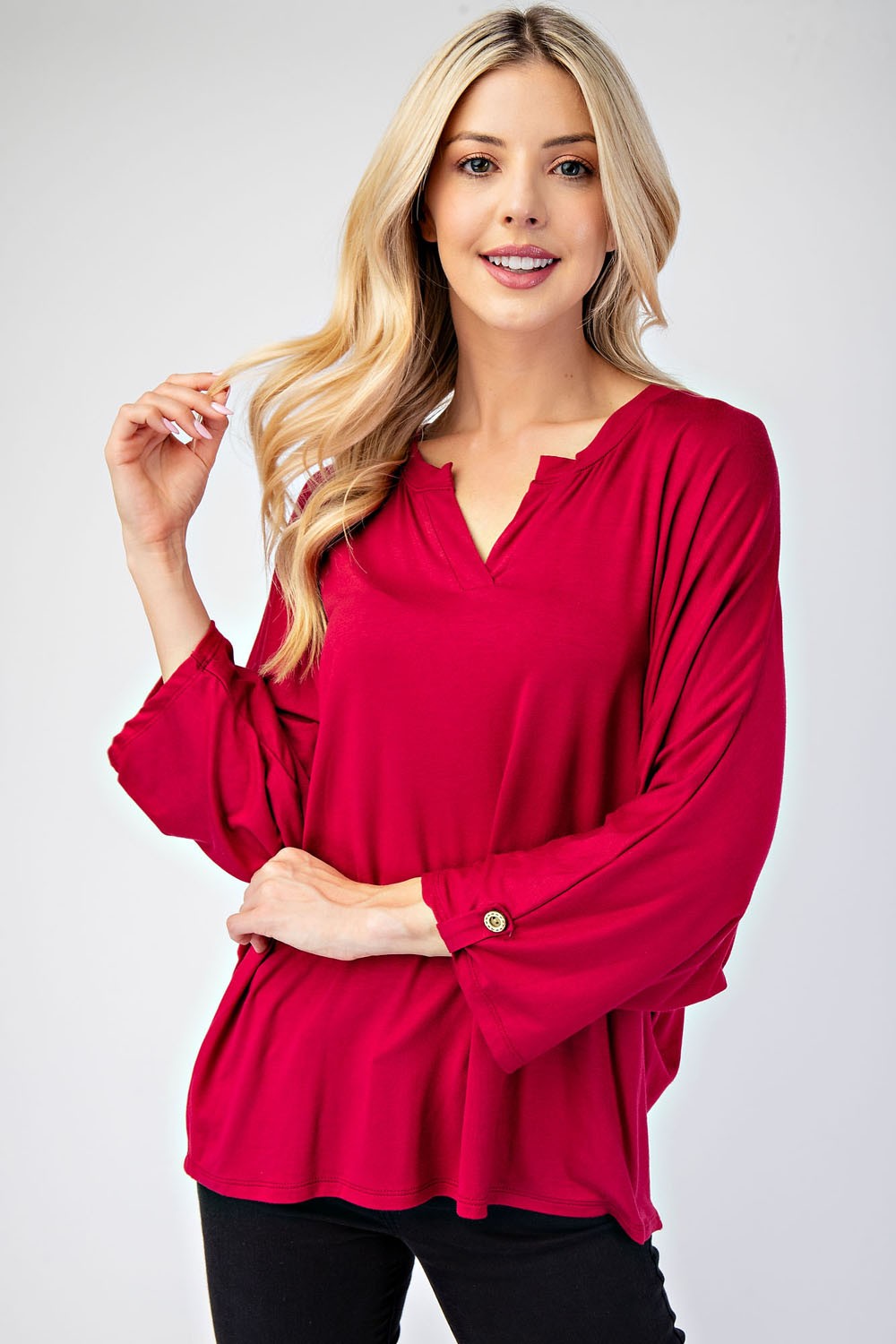 Outfit Flow - Celeste Full Size Notched Three-Quarter Sleeve Blouse