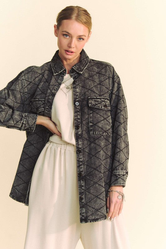 Outfit Flow - Davi & Dani Curved Hem Diamond Quilted Button Up Denim Jacket