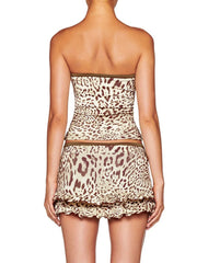Leopard Print Strapless Top and Skirt Two-Piece Set OutfitFlow