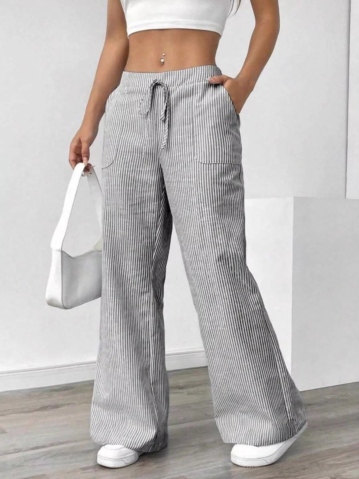 Striped Wide Leg Pants Stripe OutfitFlow