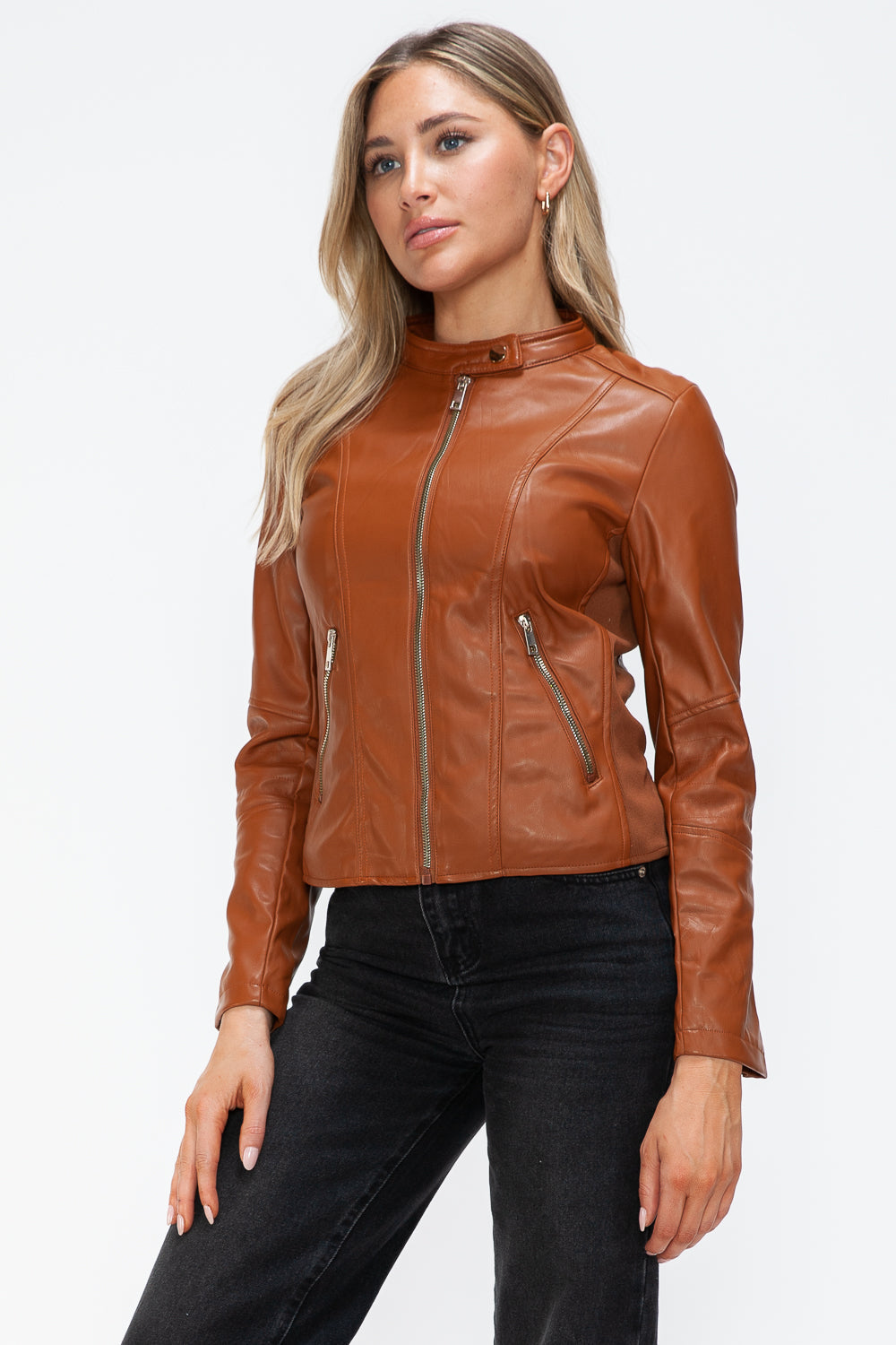 Outfit Flow - Snobbish Faux Leather Zip Up Drawstring Hooded Jacket