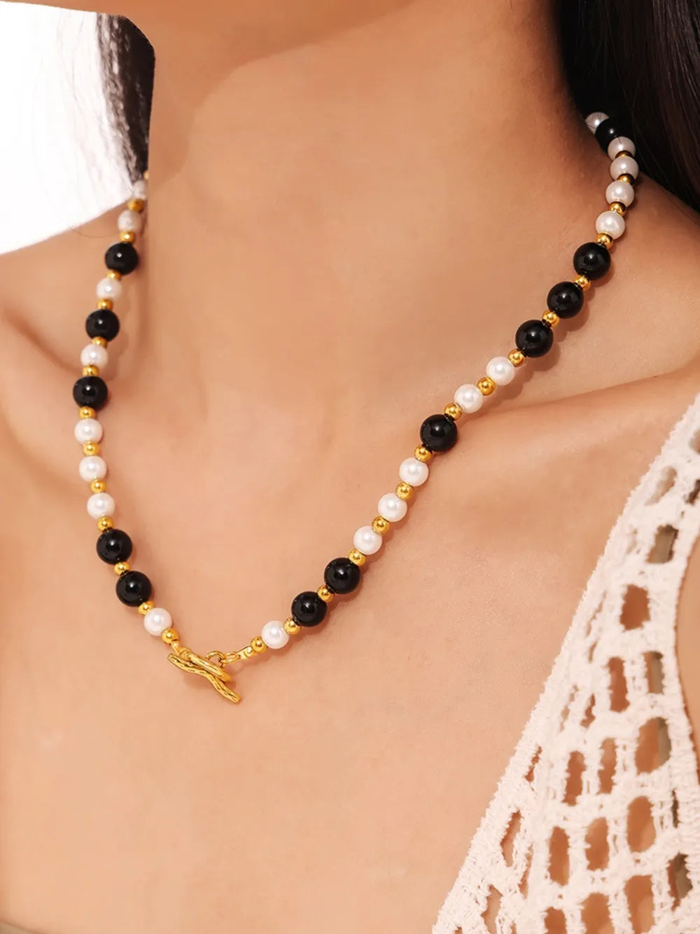 Stainless Steel Agate Shell Bead Necklace OutfitFlow