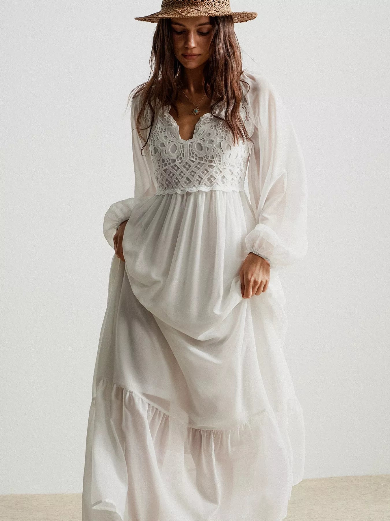 Boho Chic Crochet Lace Maxi Dress OutfitFlow