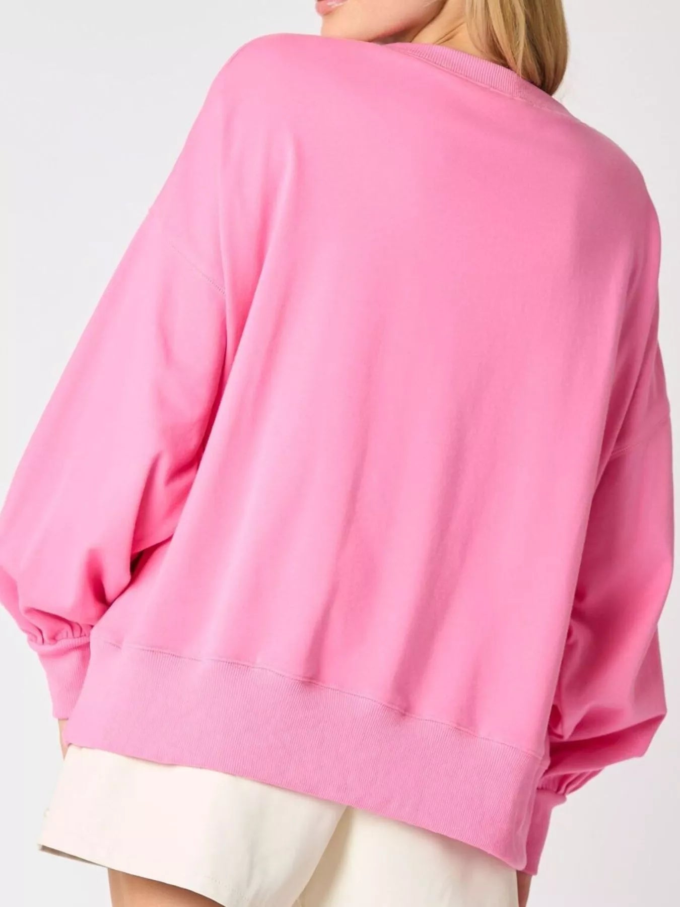 Pearl Embellished Bow Long Sleeve Sweatshirt OutfitFlow