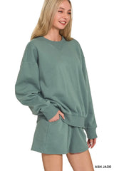 Zenana Fleece Long Sleeve Sweatshirts & Shorts Set OutfitFlow