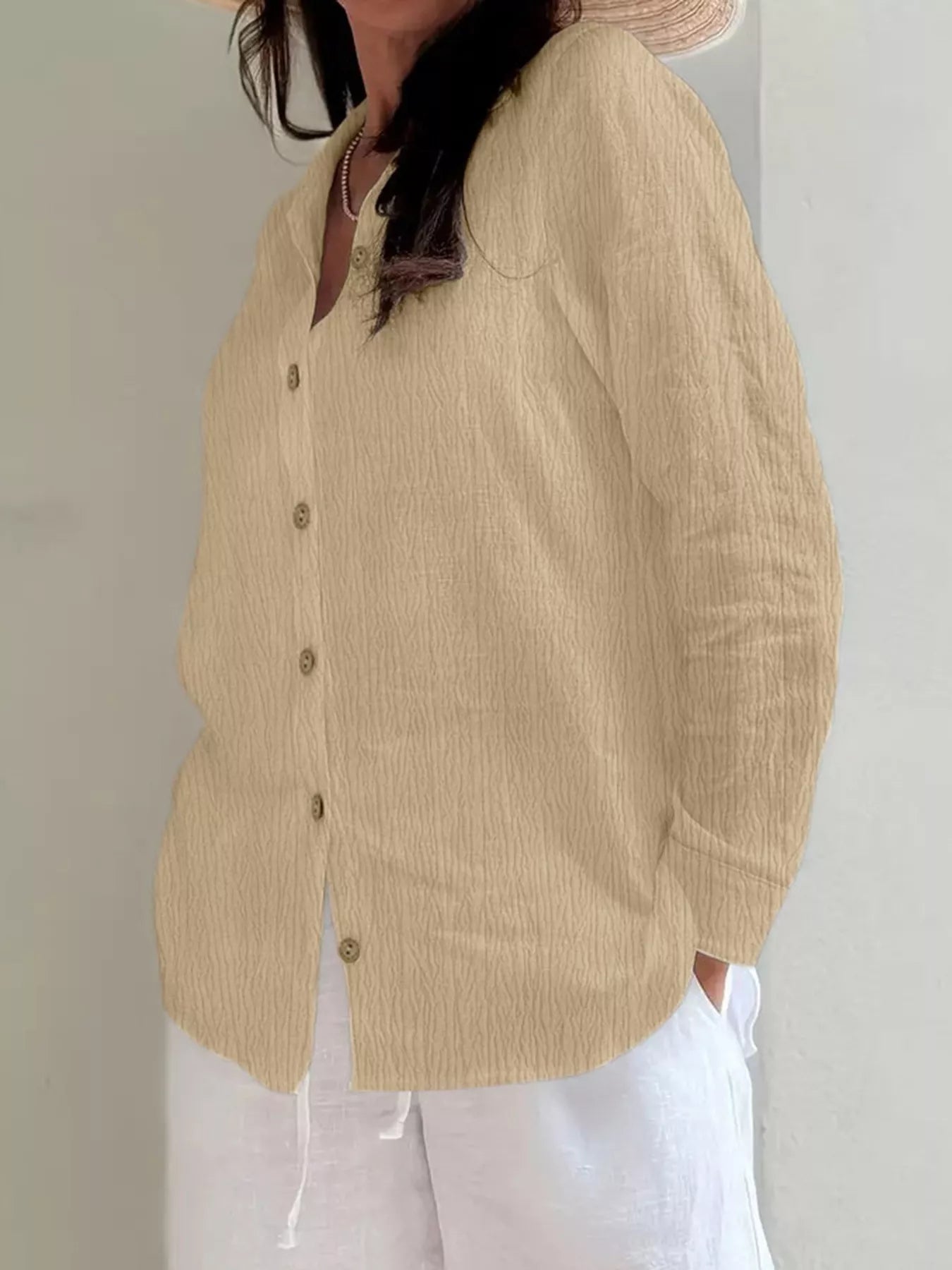 Plus Size Casual Long Sleeve Button-Down Shirt OutfitFlow