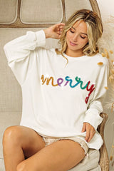 BiBi Merry Tinsel Lettering Drop Shoulder Sweatshirt OutfitFlow
