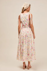 SO ME Floral Printed Woven Shoulder Bow Tie Top and Skirt Set OutfitFlow