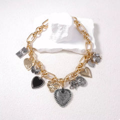 18K Gold-Plated Alloy Heart Charm Chain Statement Necklace OutfitFlow