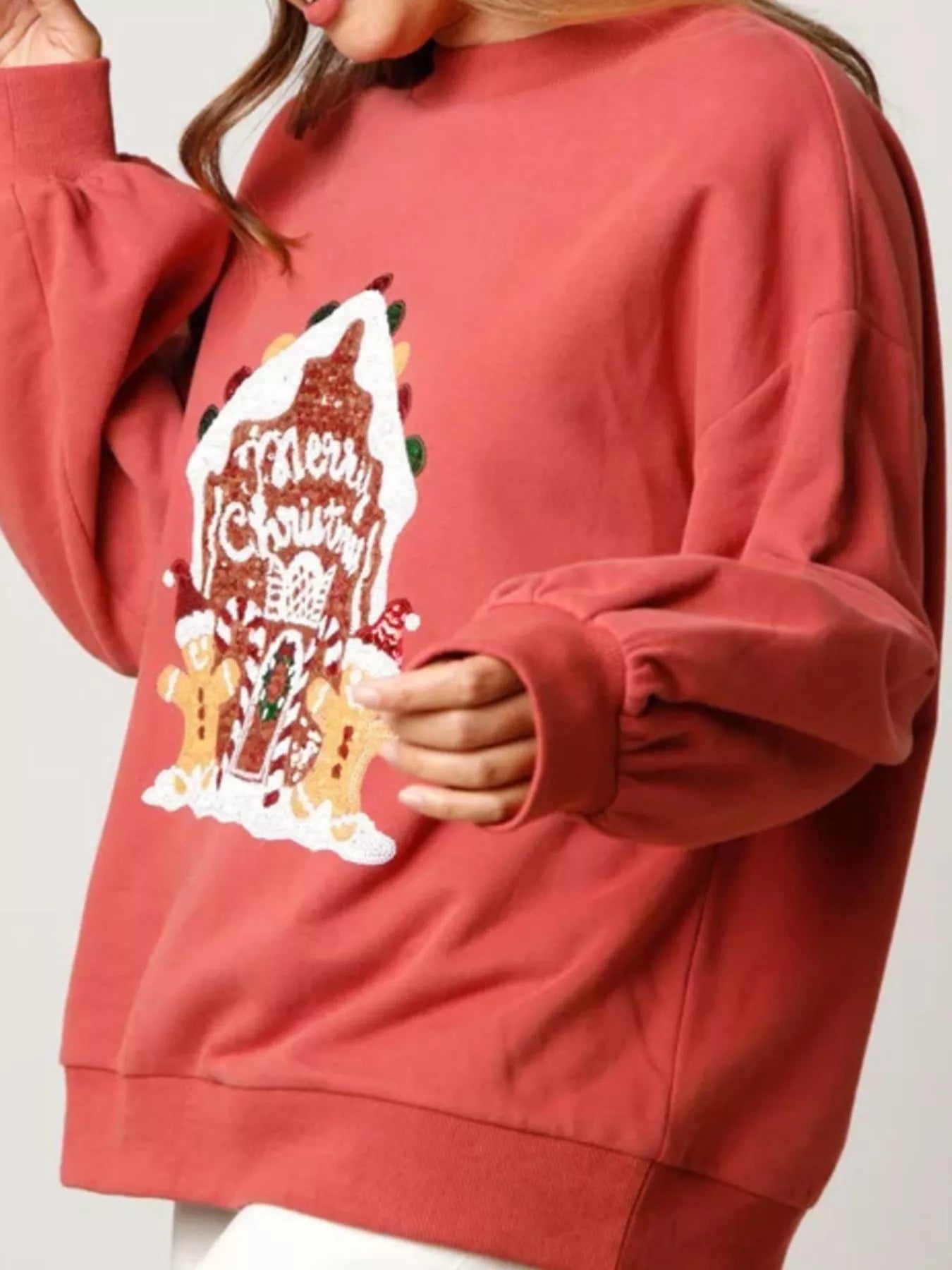 Christmas Sequin Round Neck Sweatshirt OutfitFlow