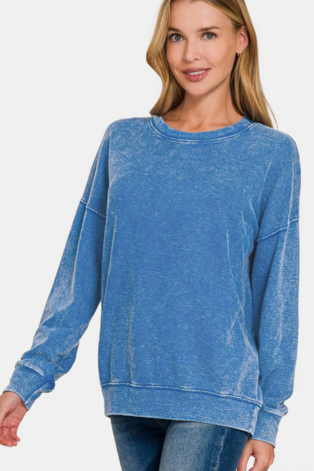 Outfit Flow - Zenana Washed Round Neck Dropped Shoulder Sweatshirt