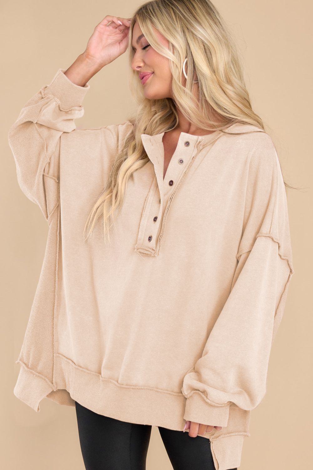 Outfit Flow - Exposed Seam Long Sleeve Sweatshirt