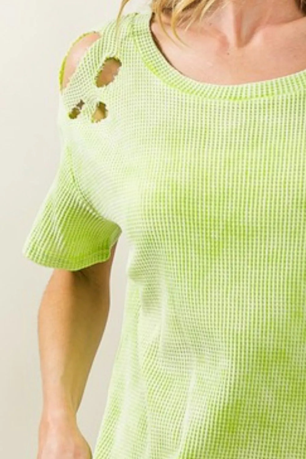 BiBi Laser Cut Mineral Washed Loose Fit Thermal Top OutfitFlow