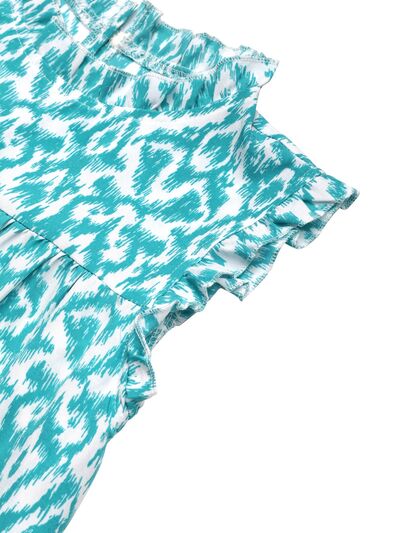 Perfee Printed Frill Sleeveless Mini Dress OutfitFlow