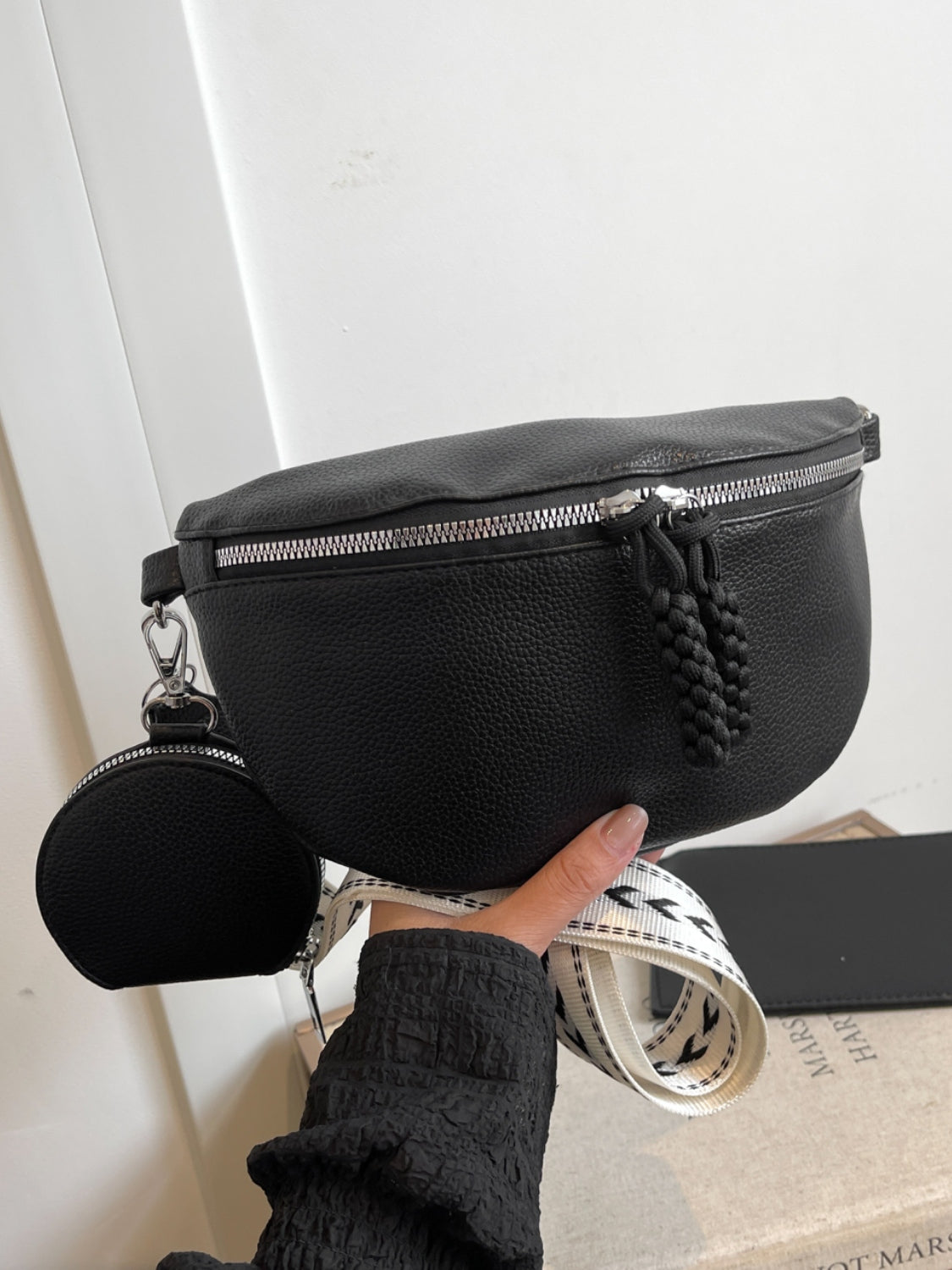 Outfit Flow - PU Leather Adjustable Strap Crossbody Bag with Coin Purse