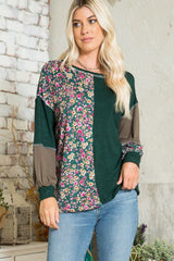 Celeste Full Size Floral Color Block Exposed Seam T-Shirt OutfitFlow