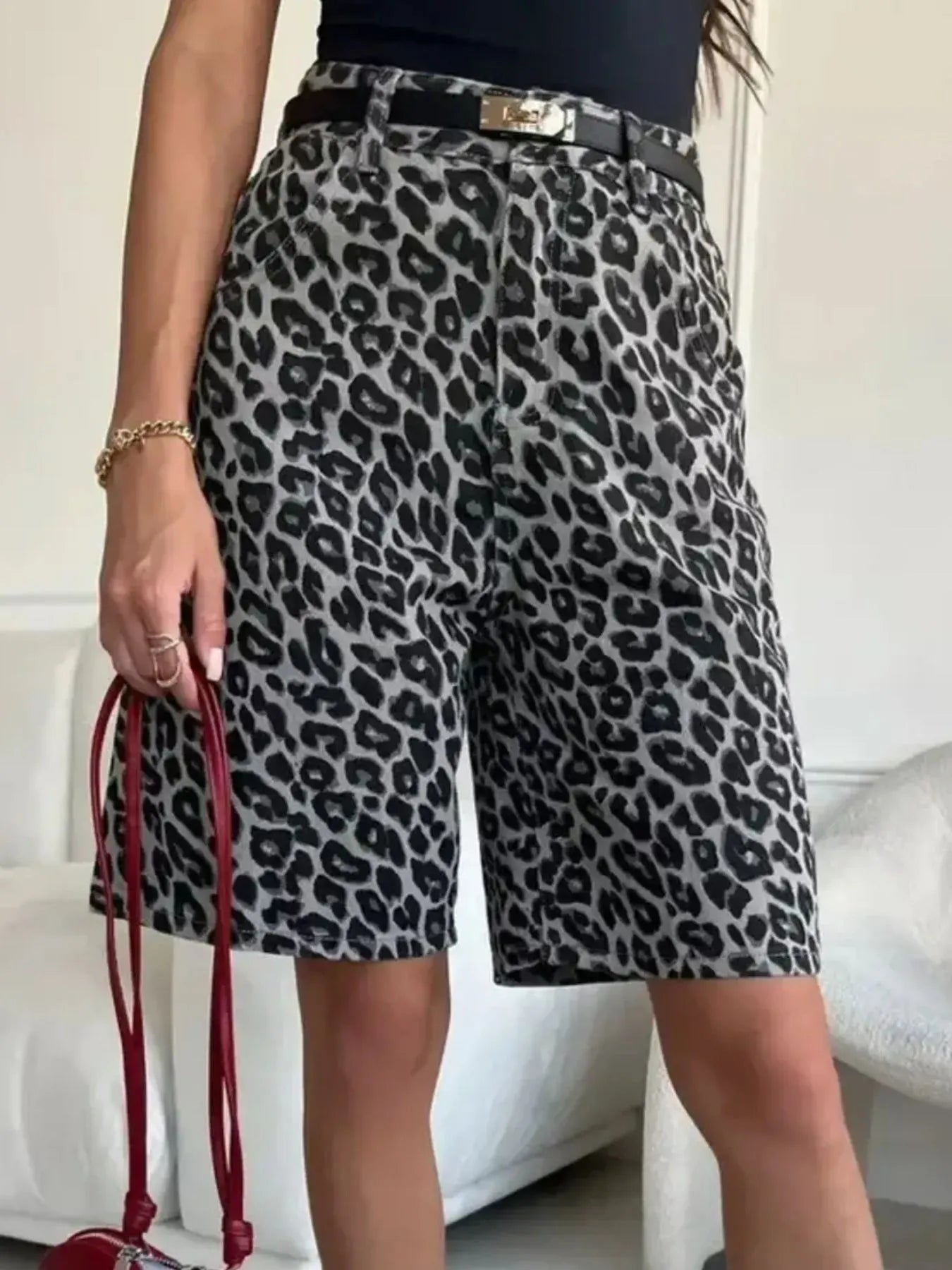 Leopard Print High-Waisted Casual Shorts OutfitFlow