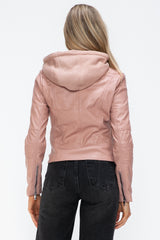 Outfit Flow - Snobbish Faux Leather Zip Up Drawstring Hooded Jacket