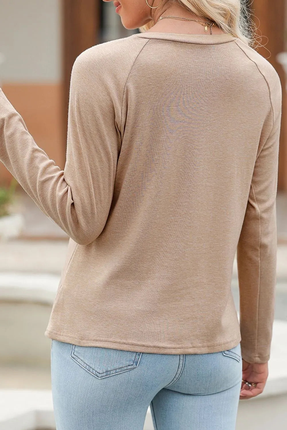 Texture Round Neck Long Sleeve T-Shirt OutfitFlow