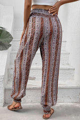 Outfit Flow - Perfee Smocked Printed High Waist Pants