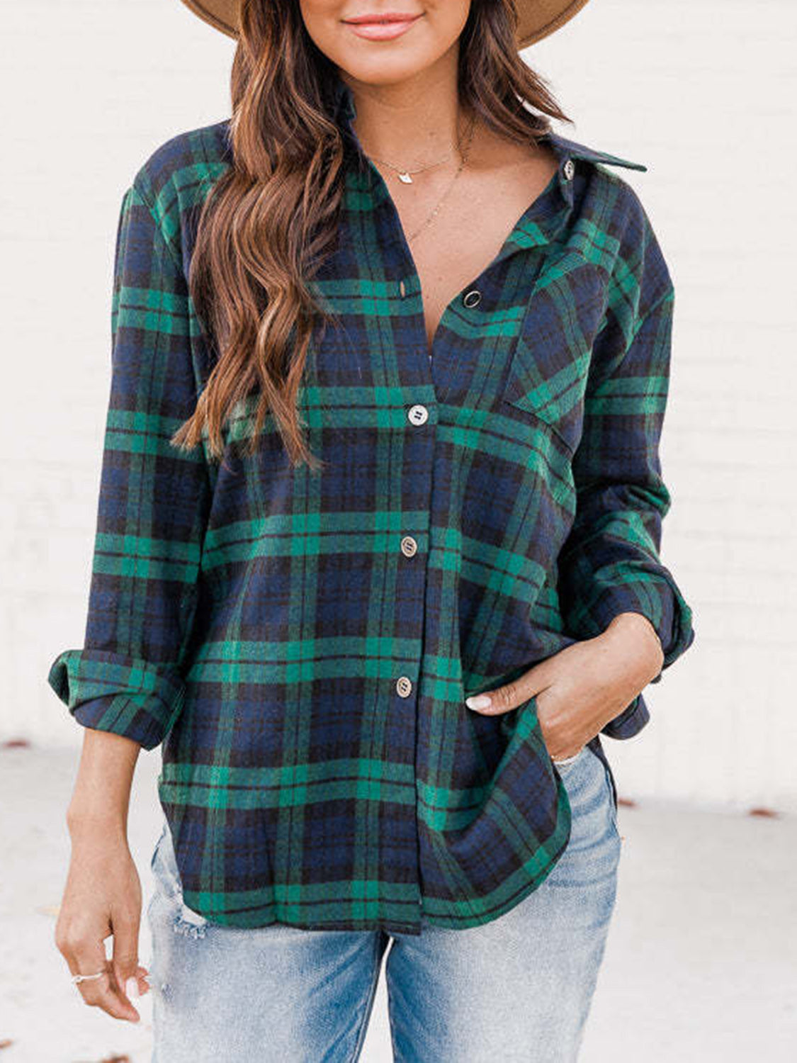 Outfit Flow - Plaid Collared Neck Long Sleeve Shirt