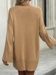 Round Neck Dropped Shoulder Sweater OutfitFlow