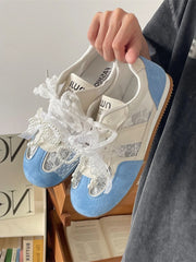 Vintage Lace Ribbon Sneakers OutfitFlow